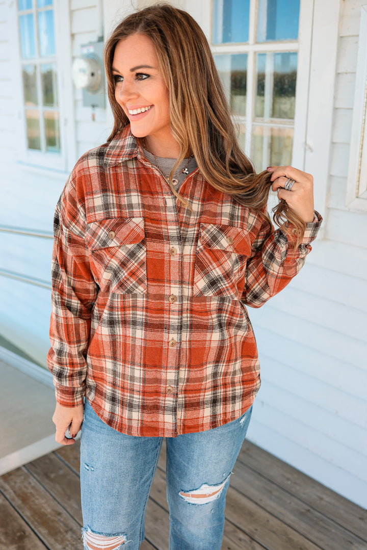 Kelsi Brushed Flannel Jacket - Rust