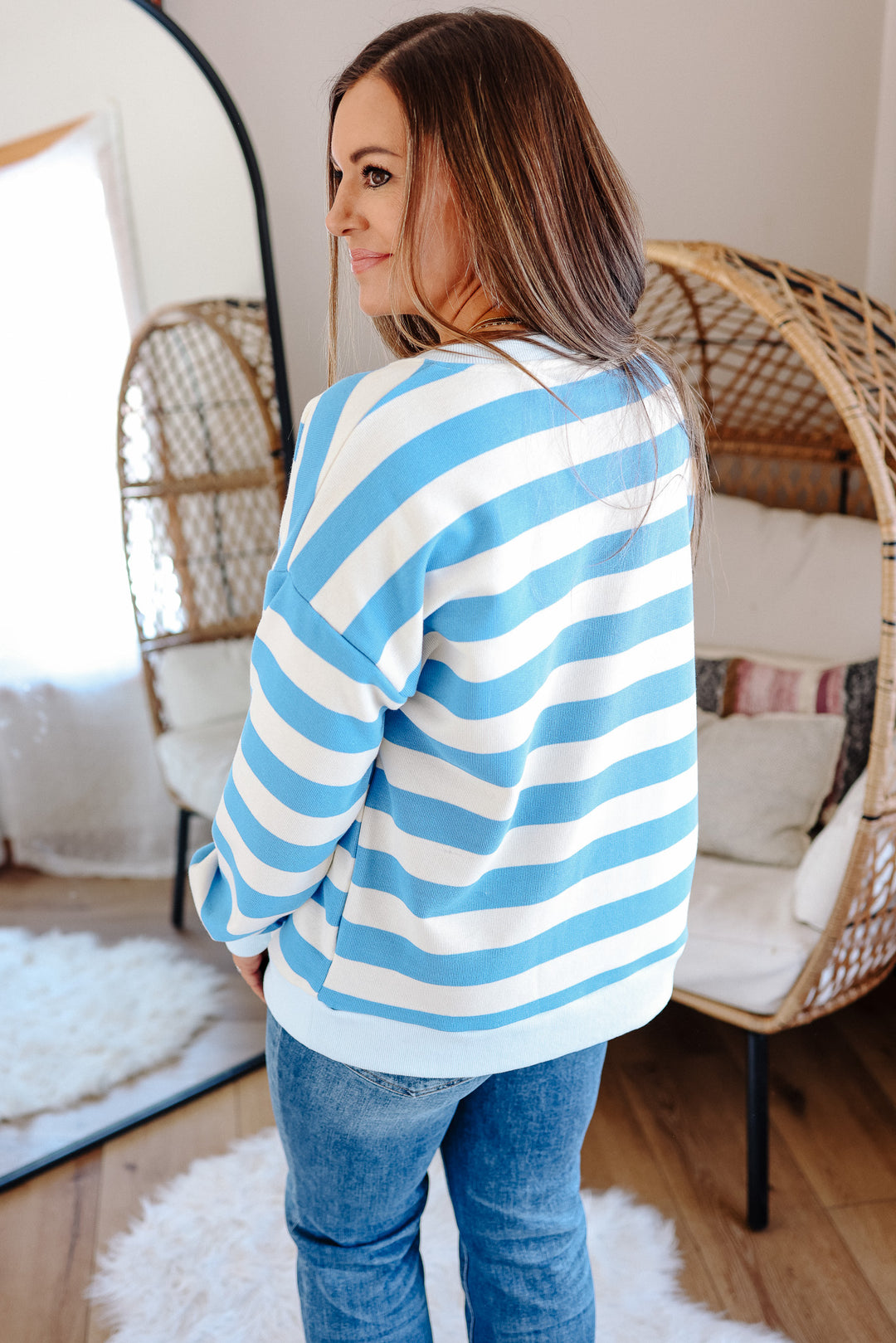 Poppy Terry Striped Sweatshirt - Ocean Blue