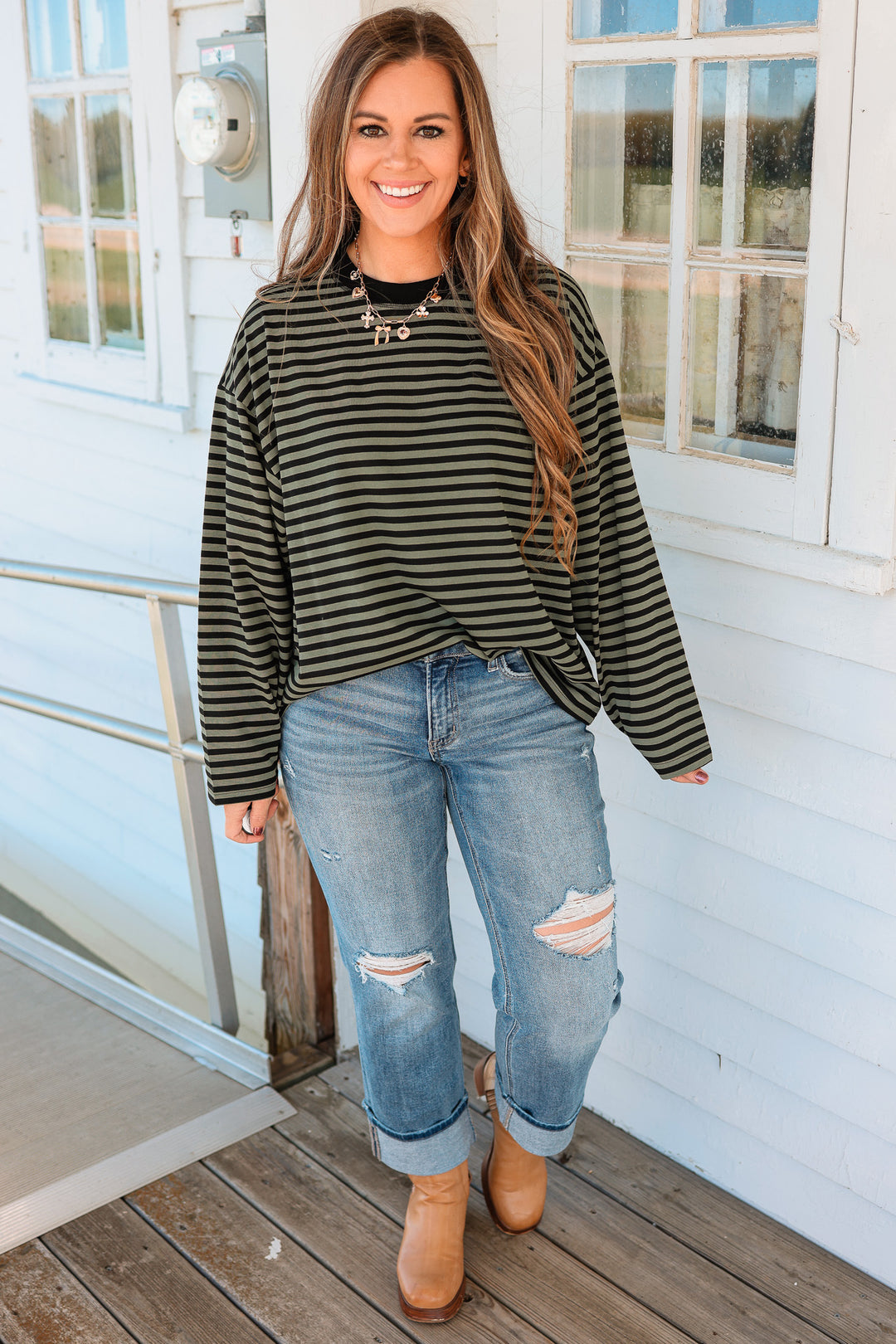 Noelle Stripe Long Sleeve - Olive