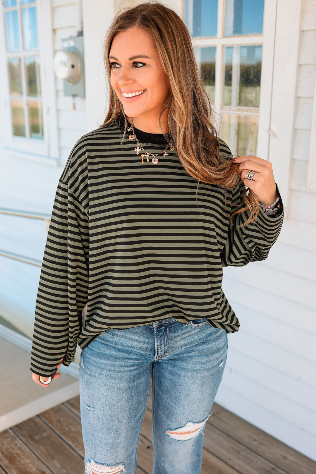 Noelle Stripe Long Sleeve - Olive