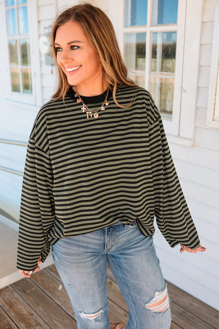 Noelle Stripe Long Sleeve - Olive