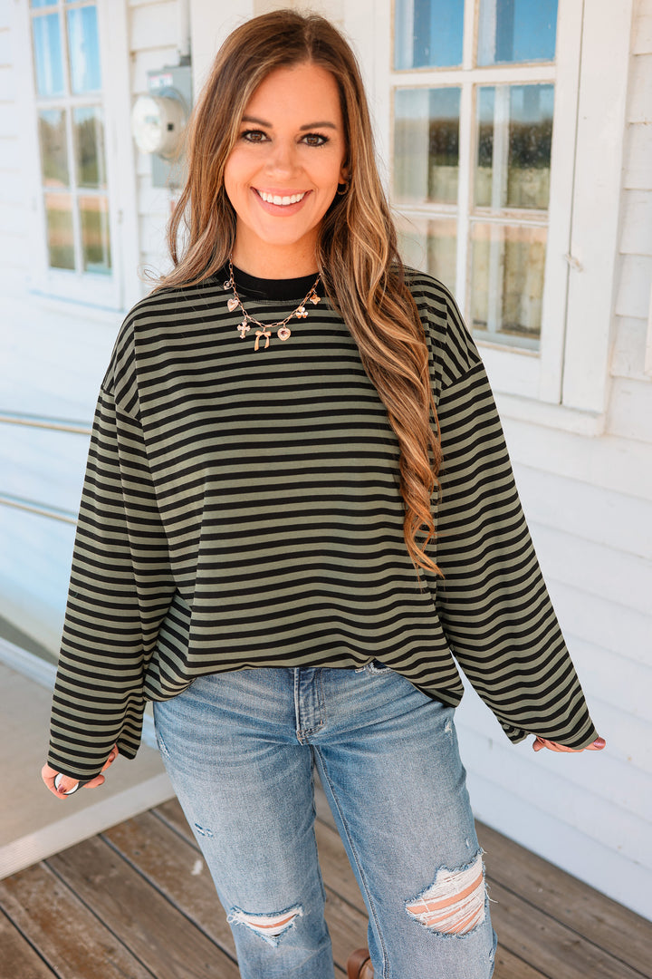 Noelle Stripe Long Sleeve - Olive