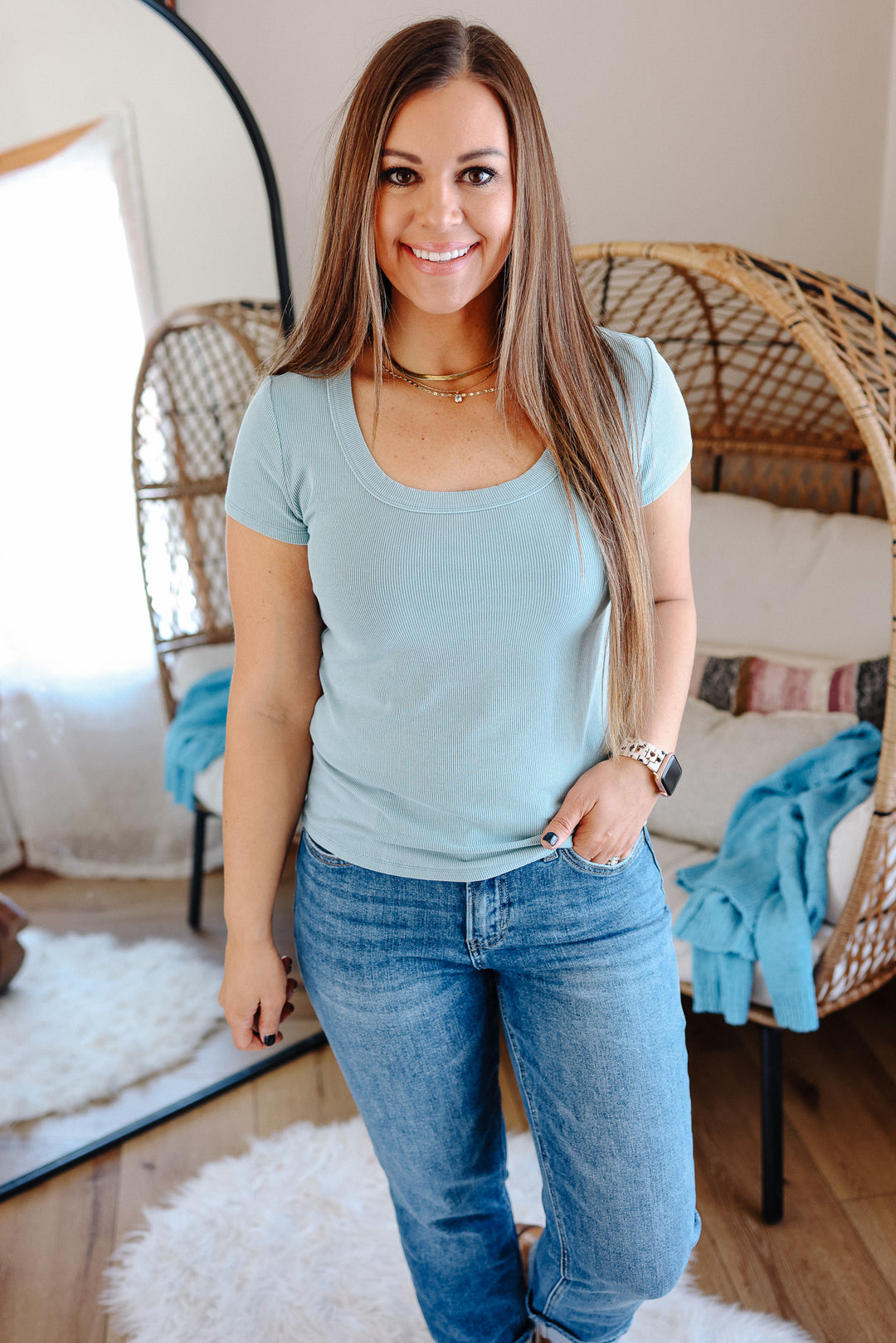 Lydia Scoop Neck Tee - Seafoam