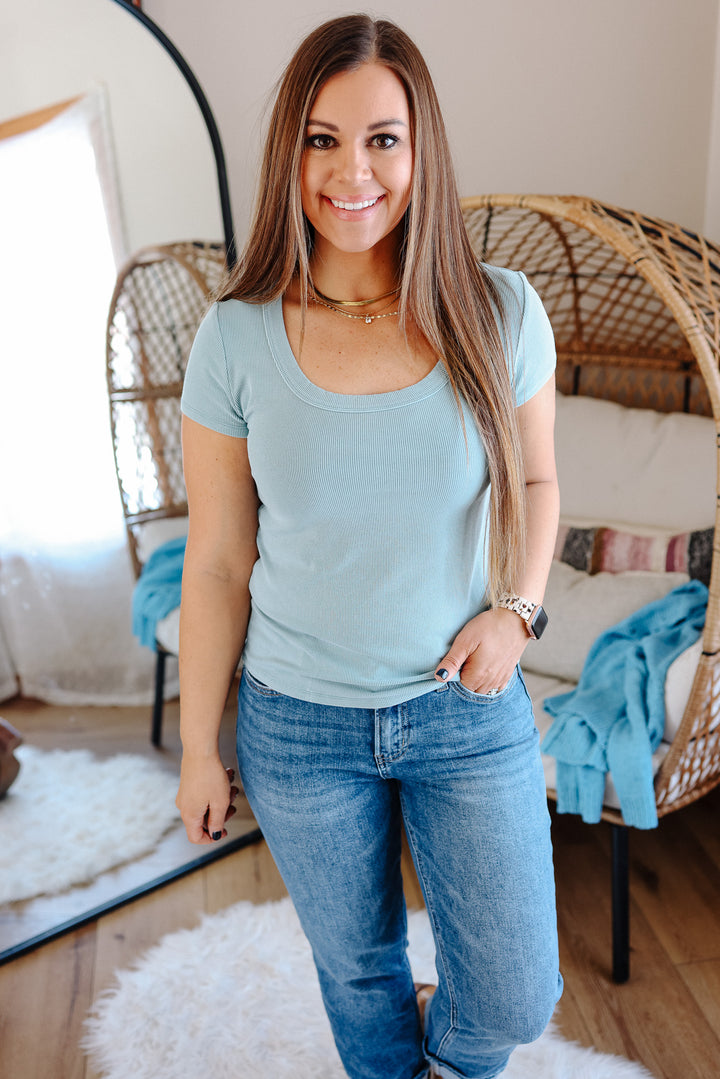 Lydia Scoop Neck Tee - Seafoam