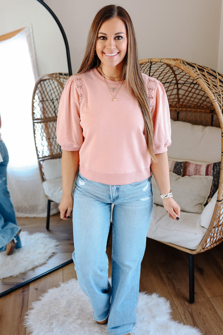 Goldie Balloon Sleeve Top - Peach