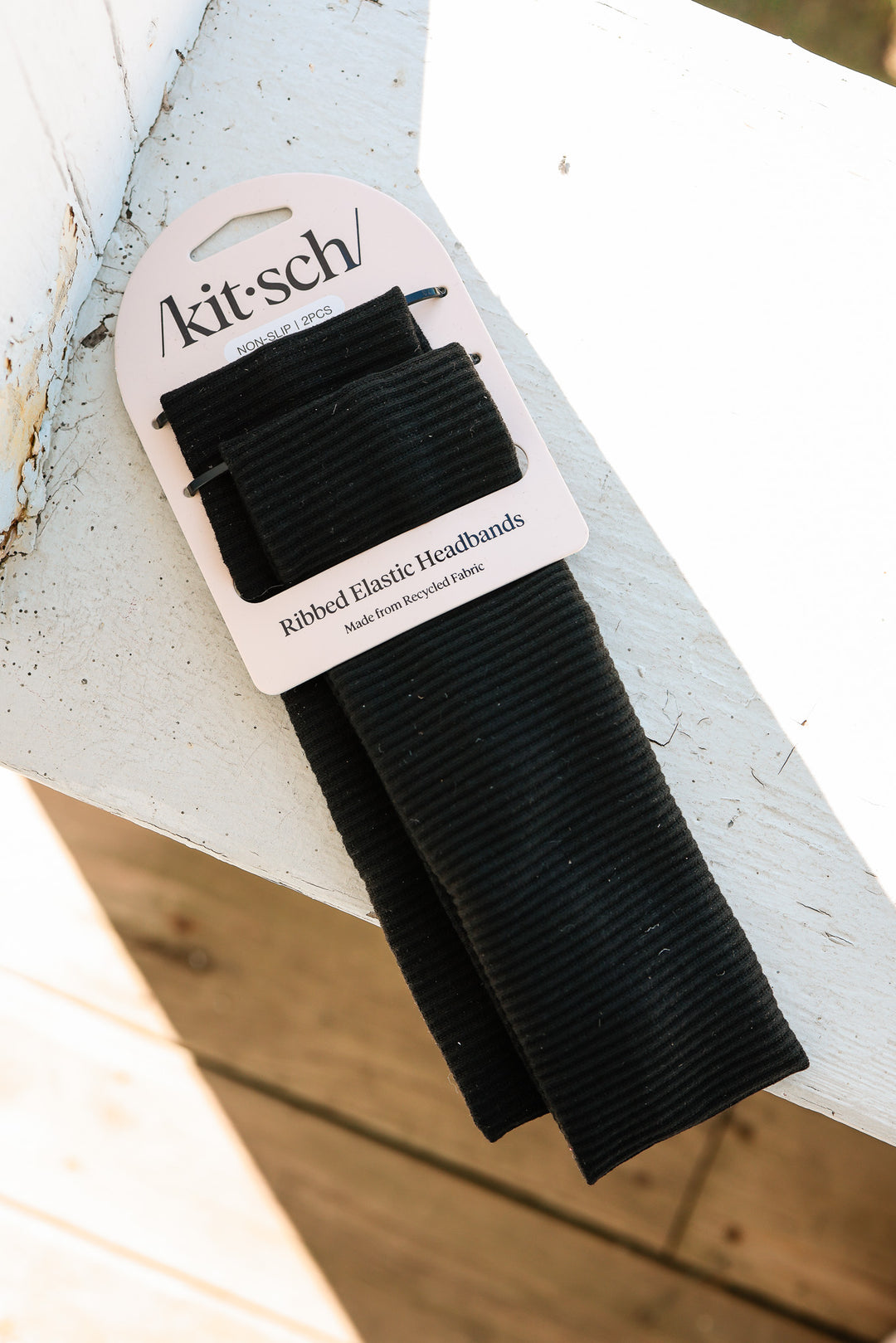 Recycled Fabric Ribbed Elastic Headbands 2pc Set - Black