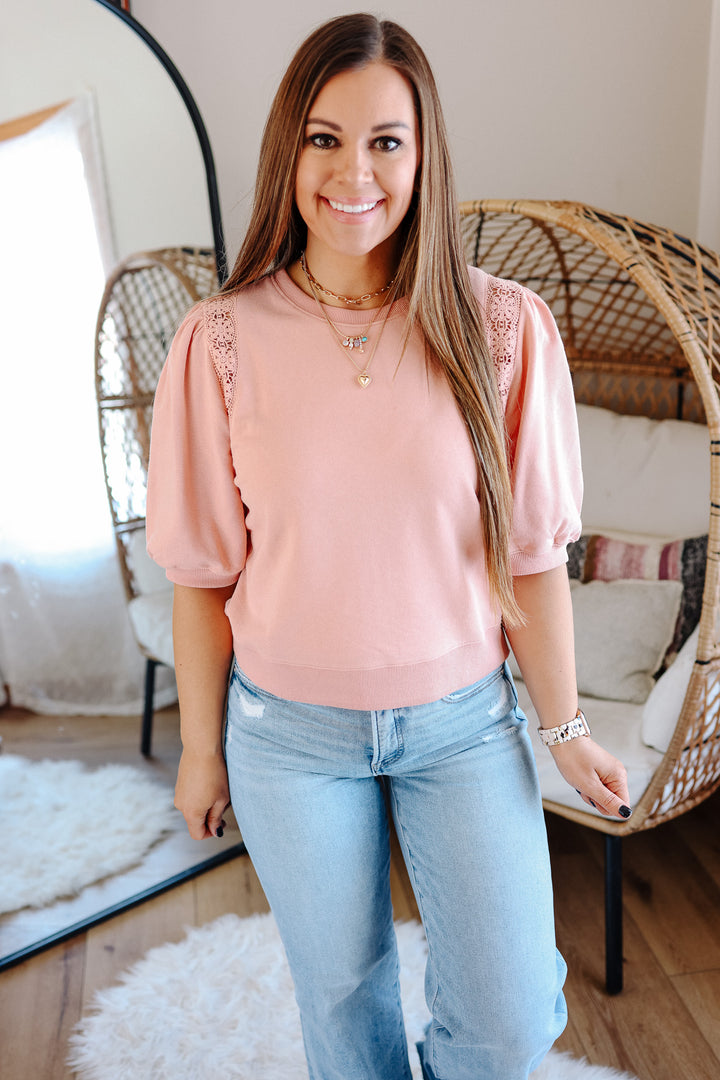 Goldie Balloon Sleeve Top - Peach