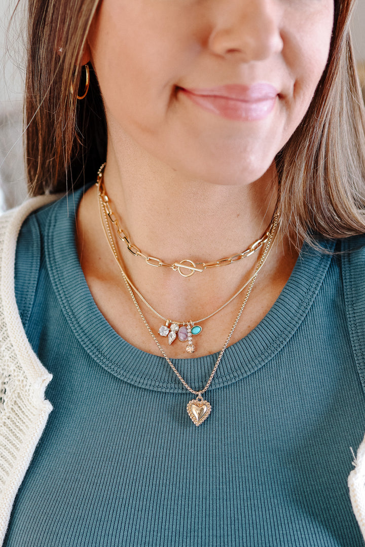 Layered Cluster Charm Mixed Chain Necklace