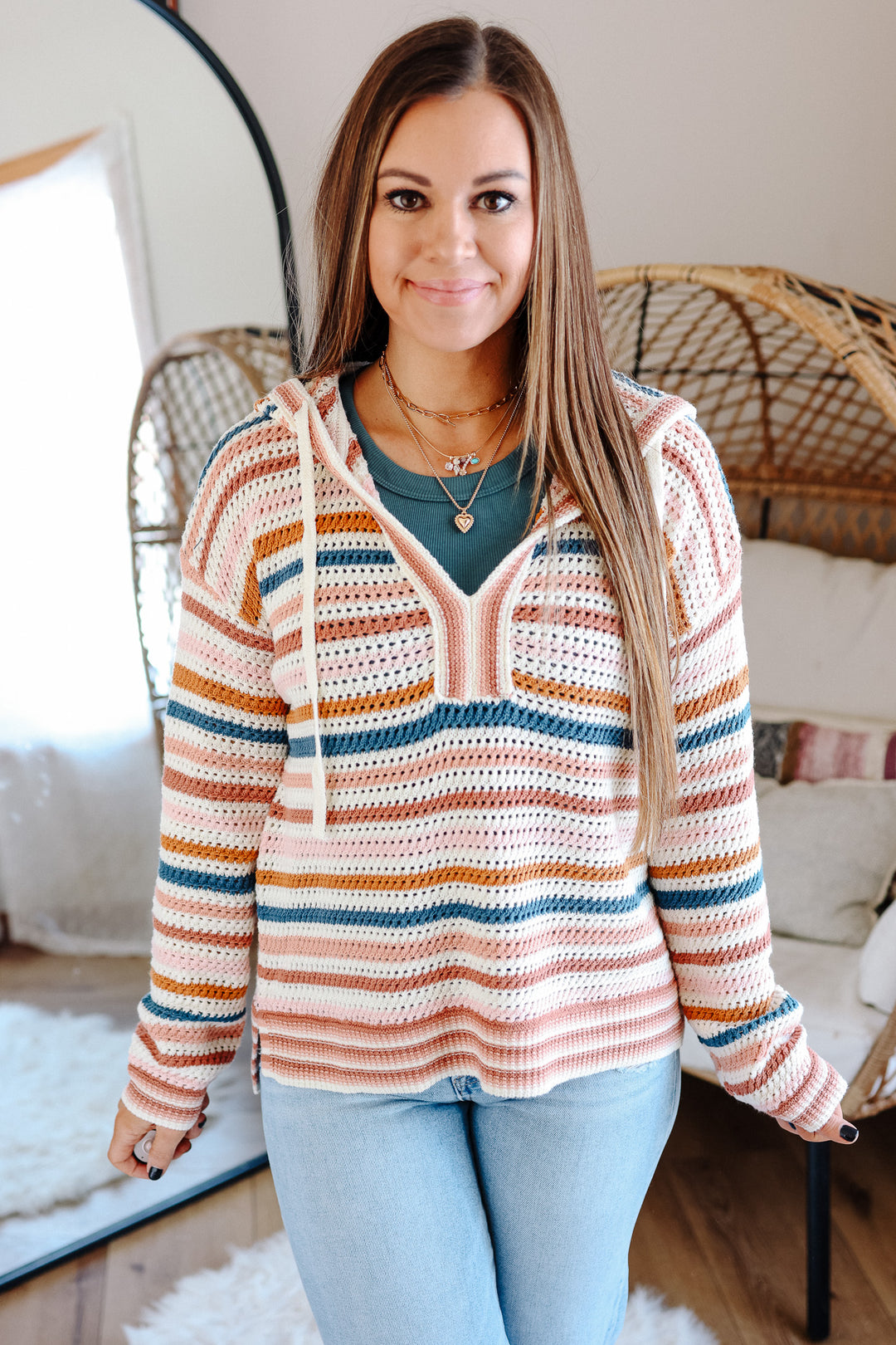 Amara Striped Hoodie Sweater - Mauve