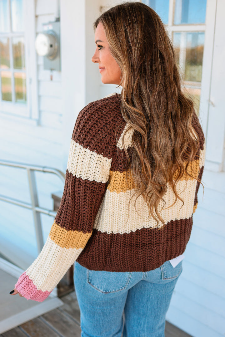 Madelyn Chunky Sweater Cardigan - Brown Multi