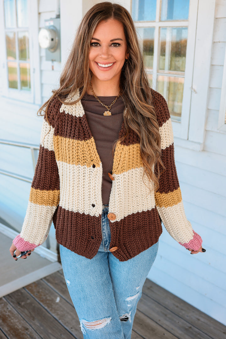 Madelyn Chunky Sweater Cardigan - Brown Multi