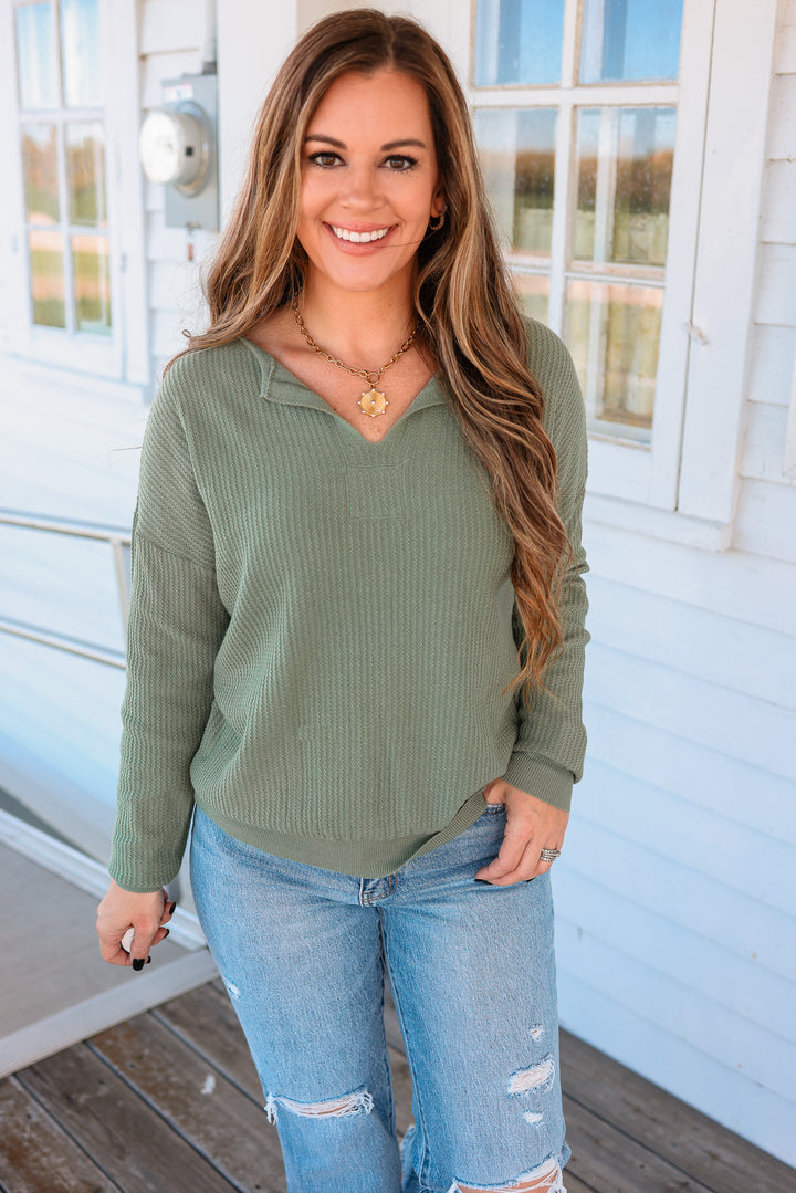 Margot Mini Waffle Textured Sweater - Olive