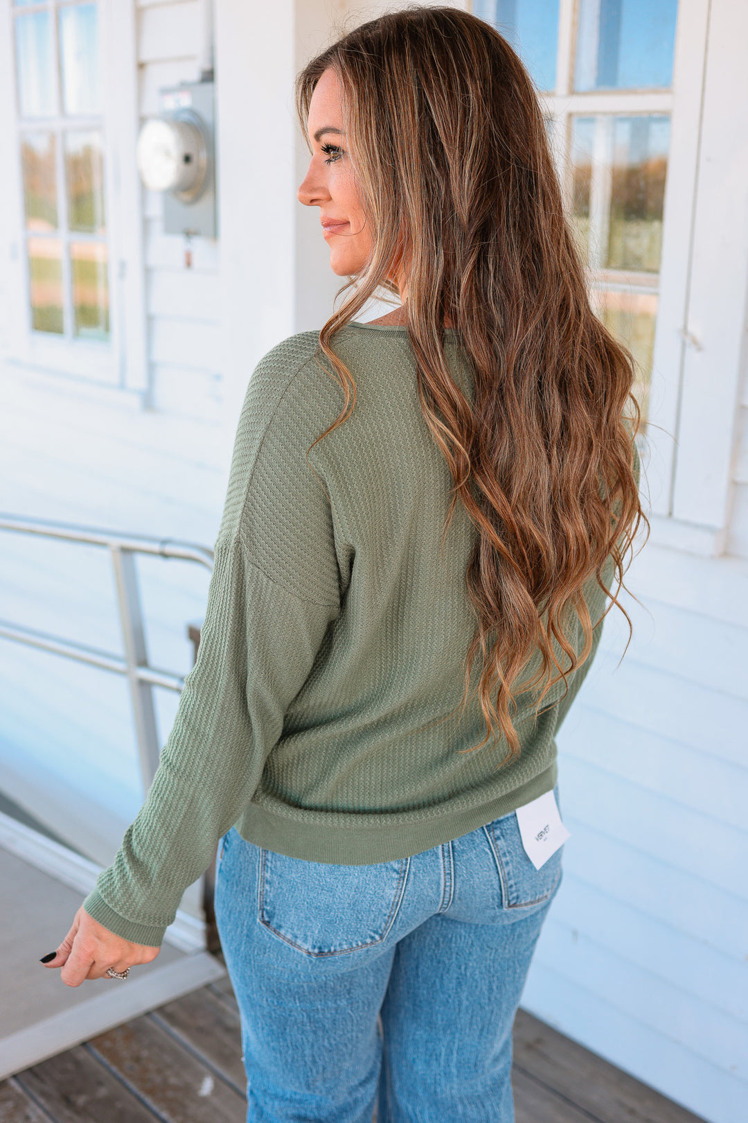 Margot Mini Waffle Textured Sweater - Olive