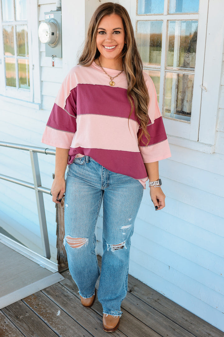 Polly Color Block Top - Salmon Mauve
