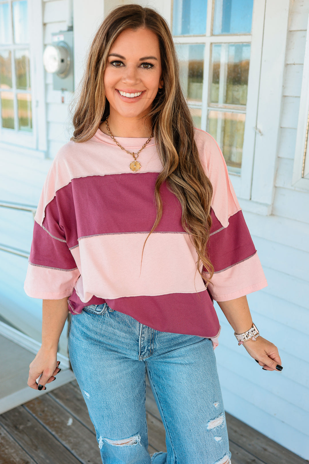 Polly Color Block Top - Salmon Mauve