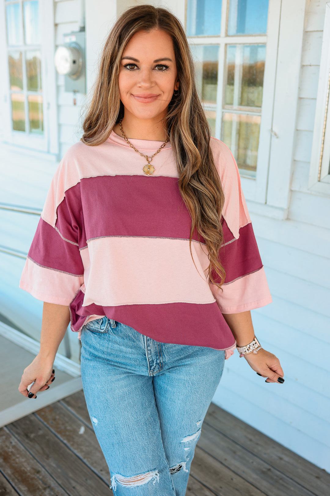 Polly Color Block Top - Salmon Mauve