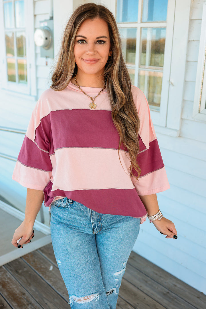 Polly Color Block Top - Salmon Mauve