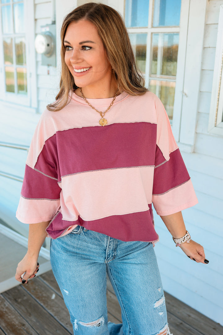 Polly Color Block Top - Salmon Mauve