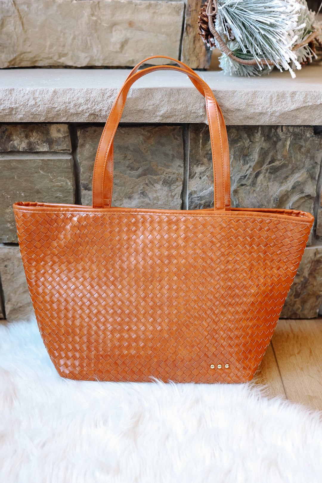 Woven Tiffany Organizer Tote Bag - Brown
