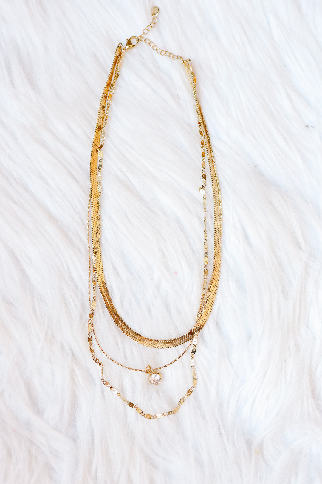 Layered Rhinestone Pendant Necklace