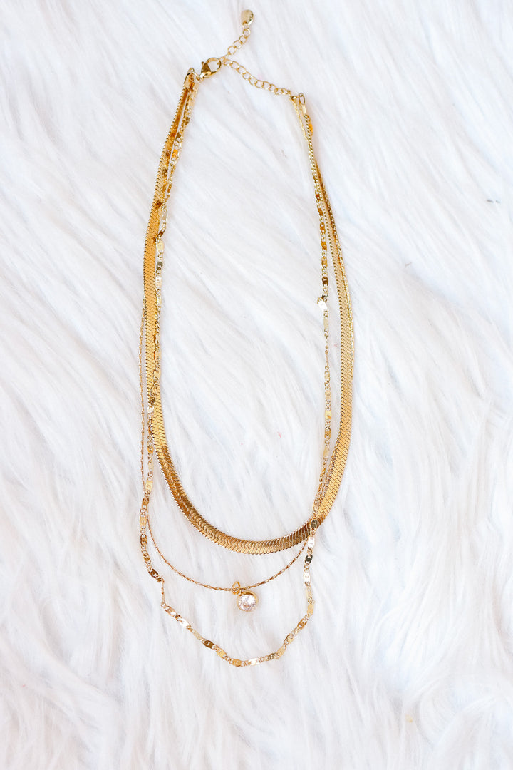 Layered Rhinestone Pendant Necklace