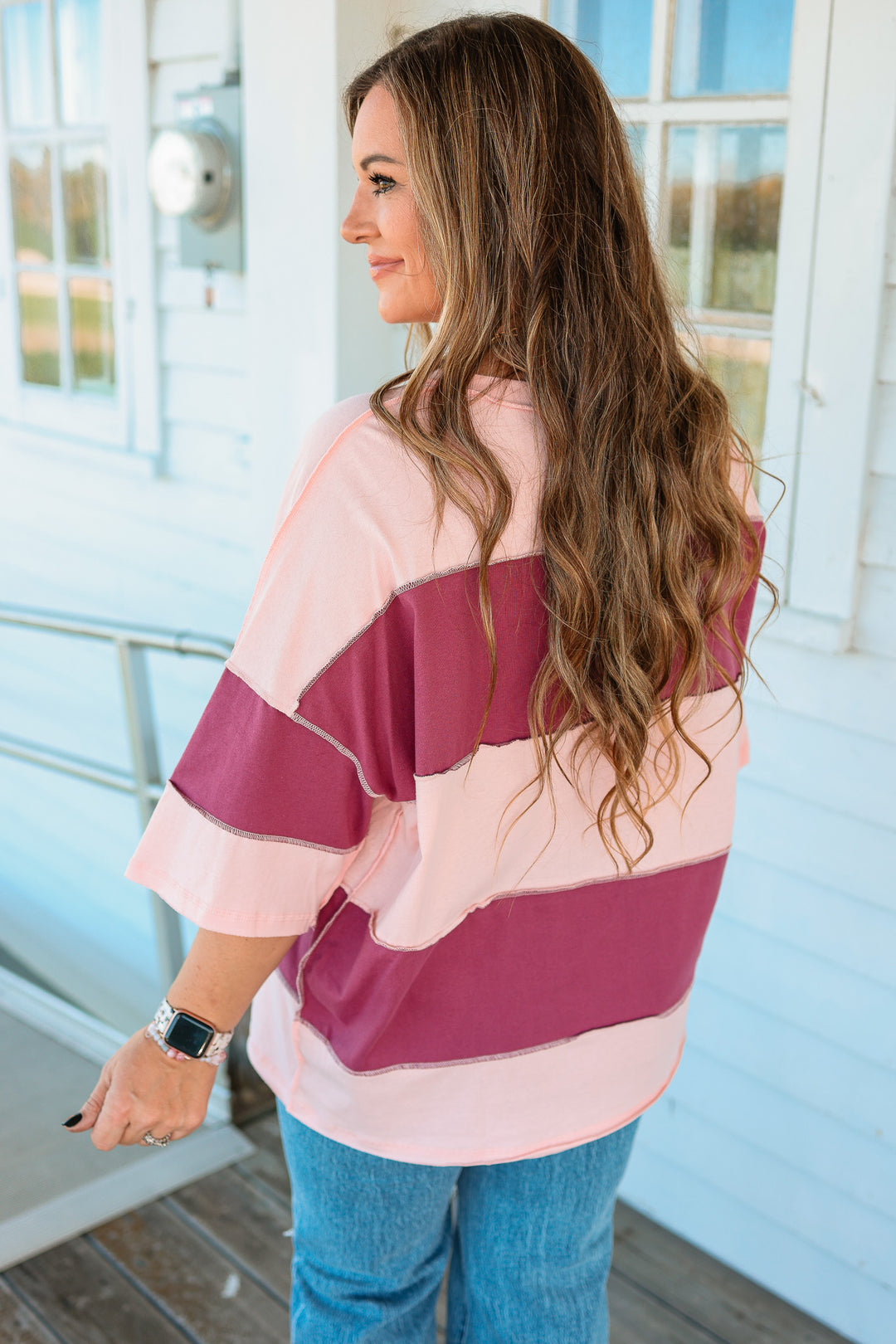Polly Color Block Top - Salmon Mauve