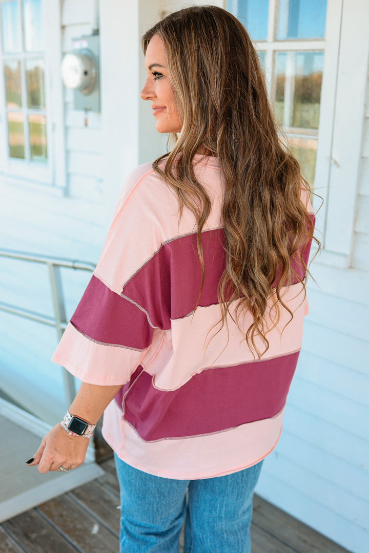 Polly Color Block Top - Salmon Mauve