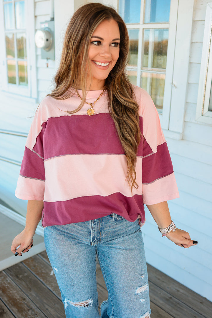 Polly Color Block Top - Salmon Mauve