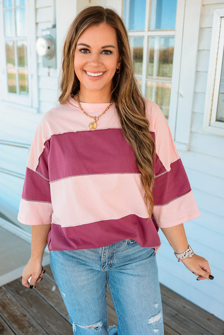 Polly Color Block Top - Salmon Mauve