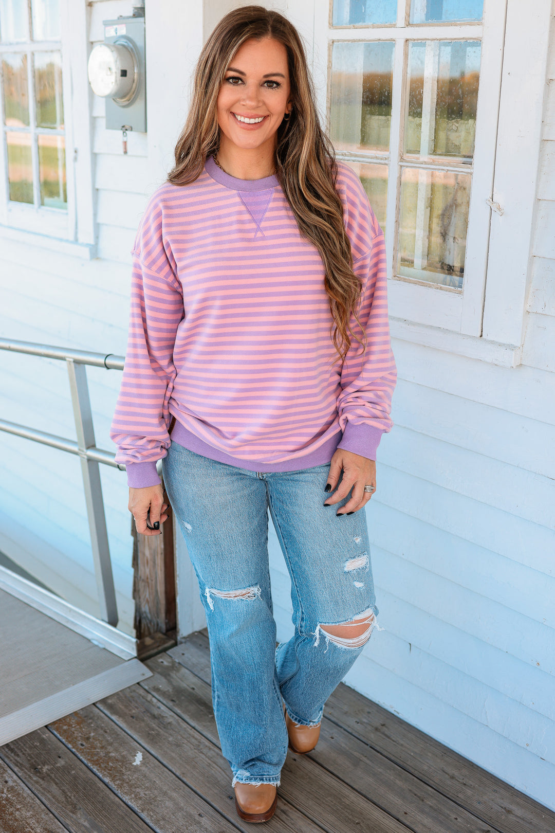 Performance Fleece University Pullover - Orchid Stripe
