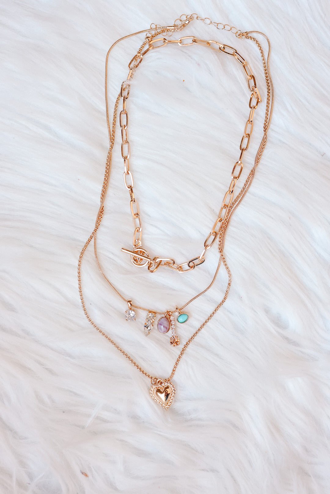 Layered Cluster Charm Mixed Chain Necklace