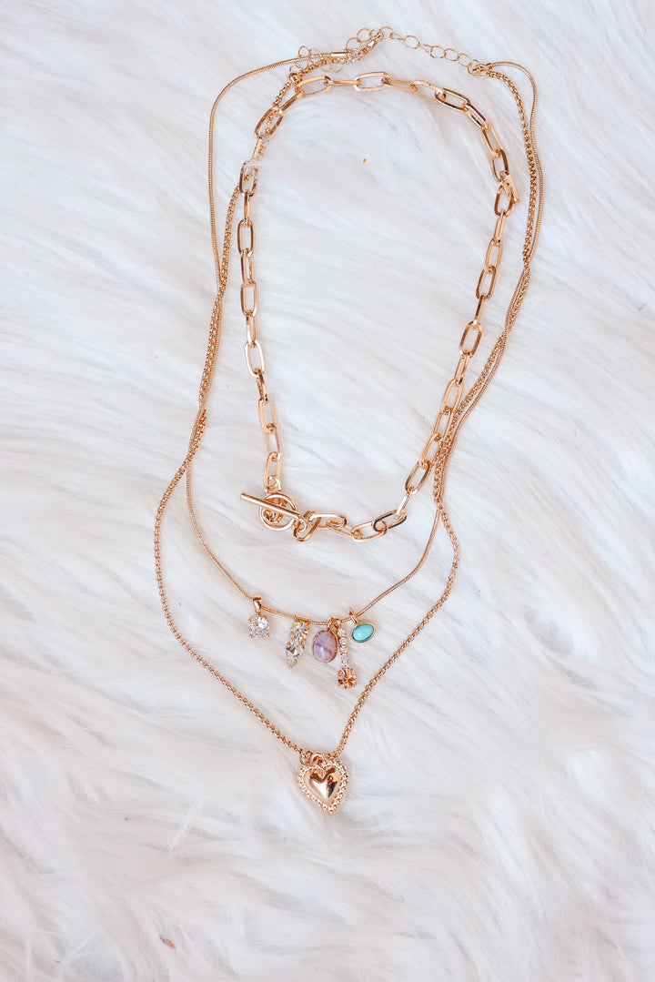 Layered Cluster Charm Mixed Chain Necklace
