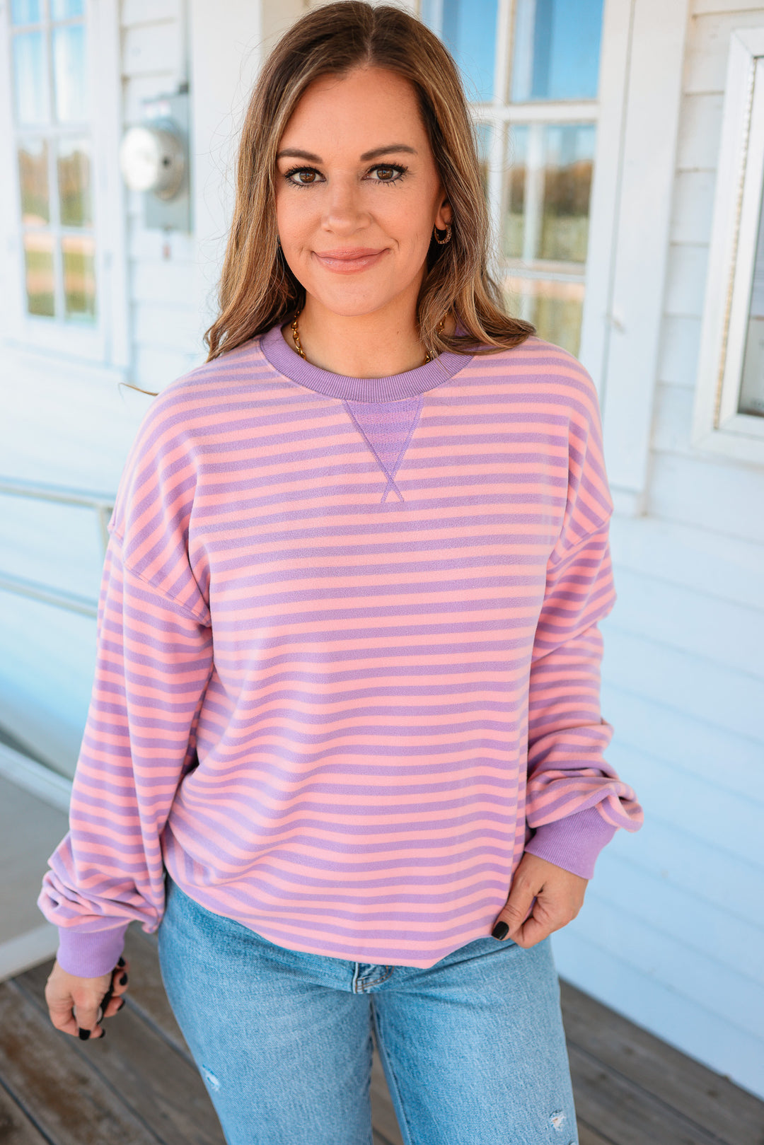 Performance Fleece University Pullover - Orchid Stripe