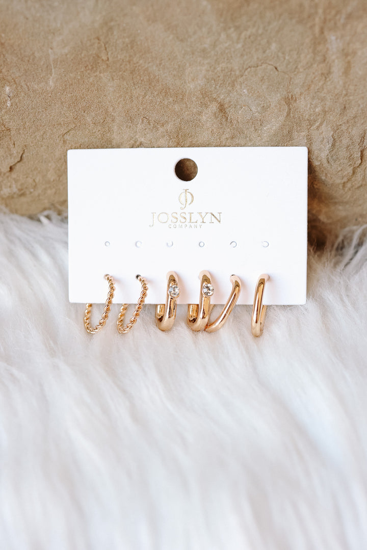Twist Stud Sleek Trio Huggie Hoop Earrings