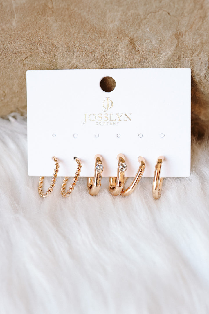 Twist Stud Sleek Trio Huggie Hoop Earrings