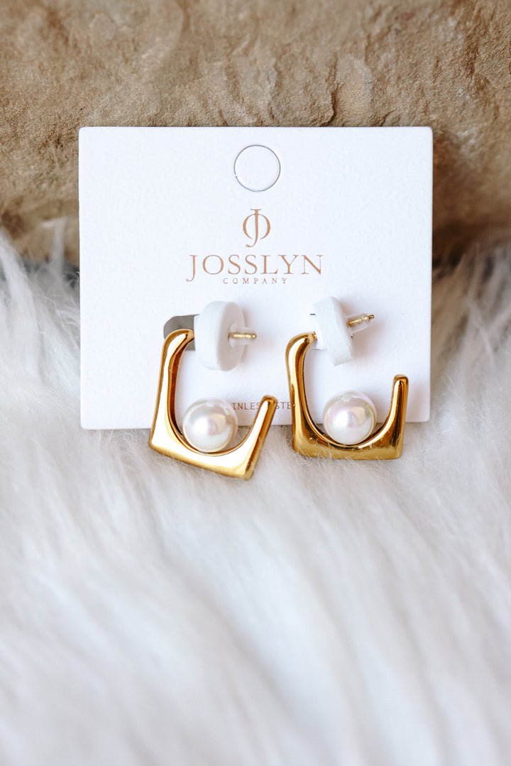 Pearl Accent U Hoop Earrings