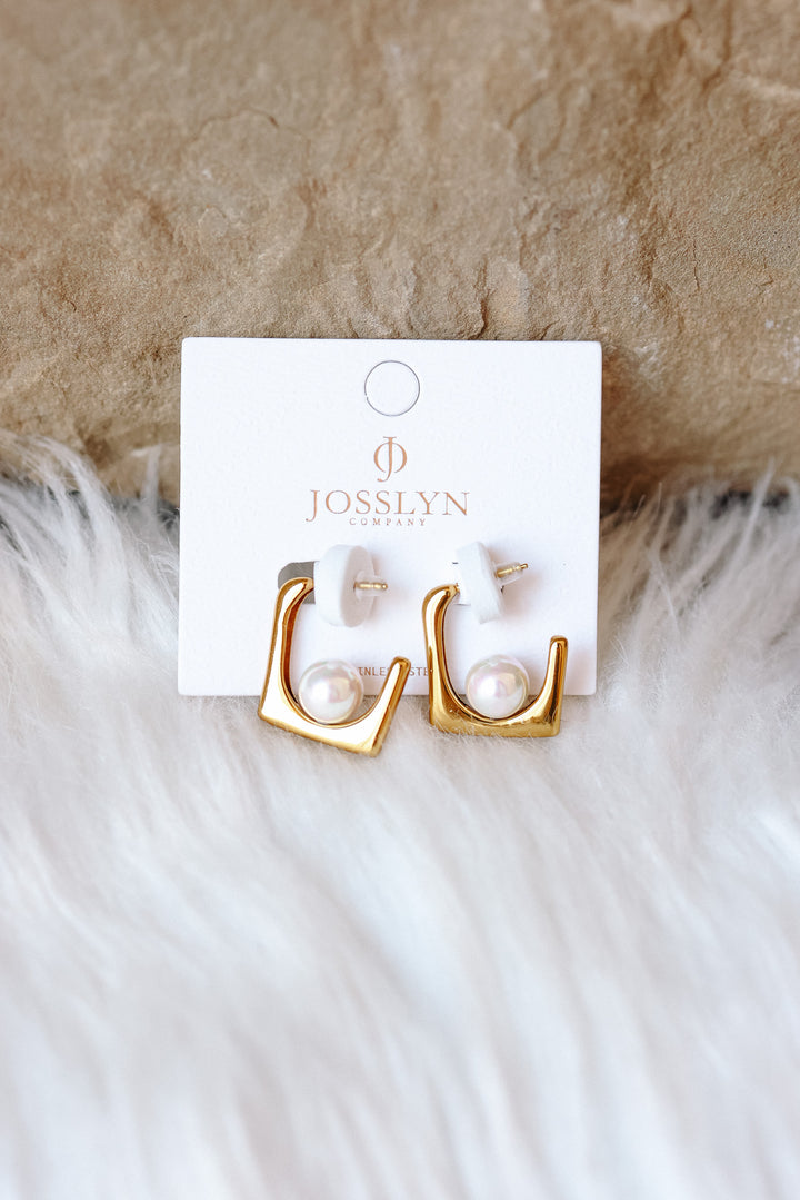 Pearl Accent U Hoop Earrings
