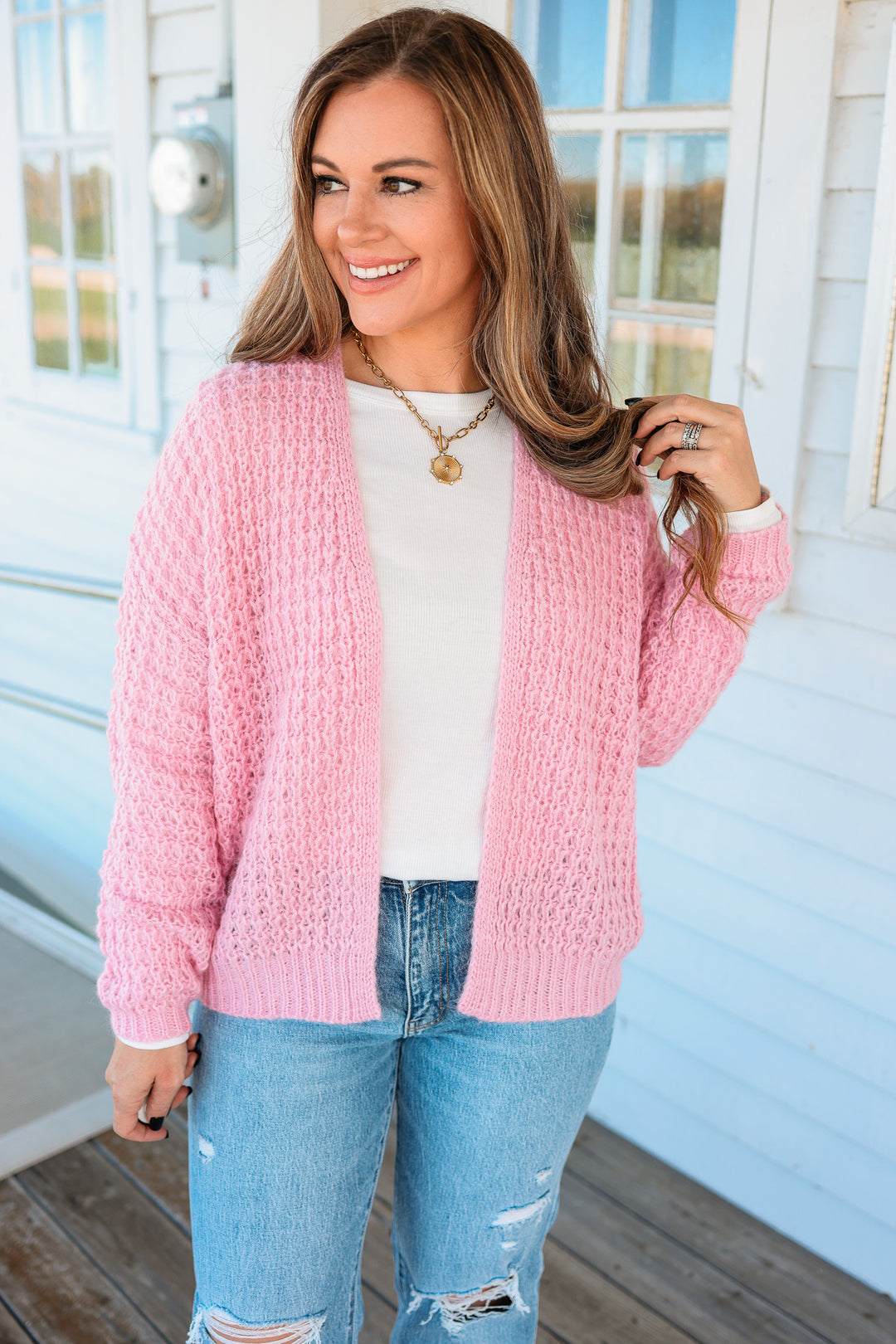 Kayla Waffle Open Cardigan