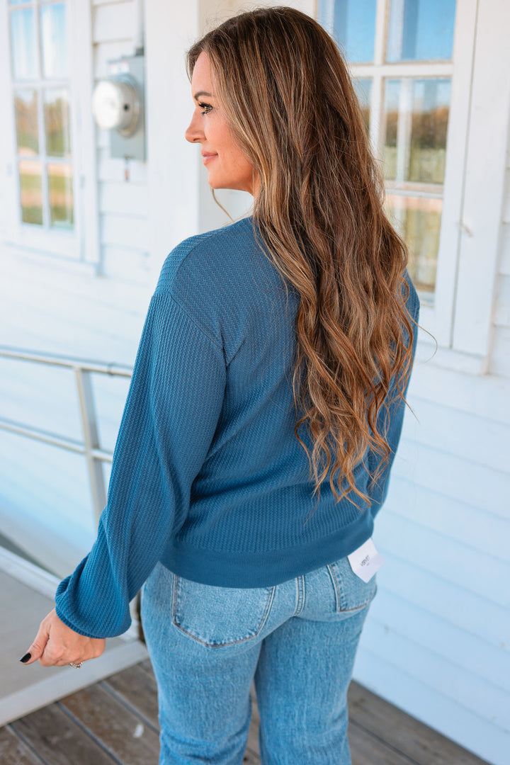 Roslyn Textured Balloon Sleeve Sweater - Denim