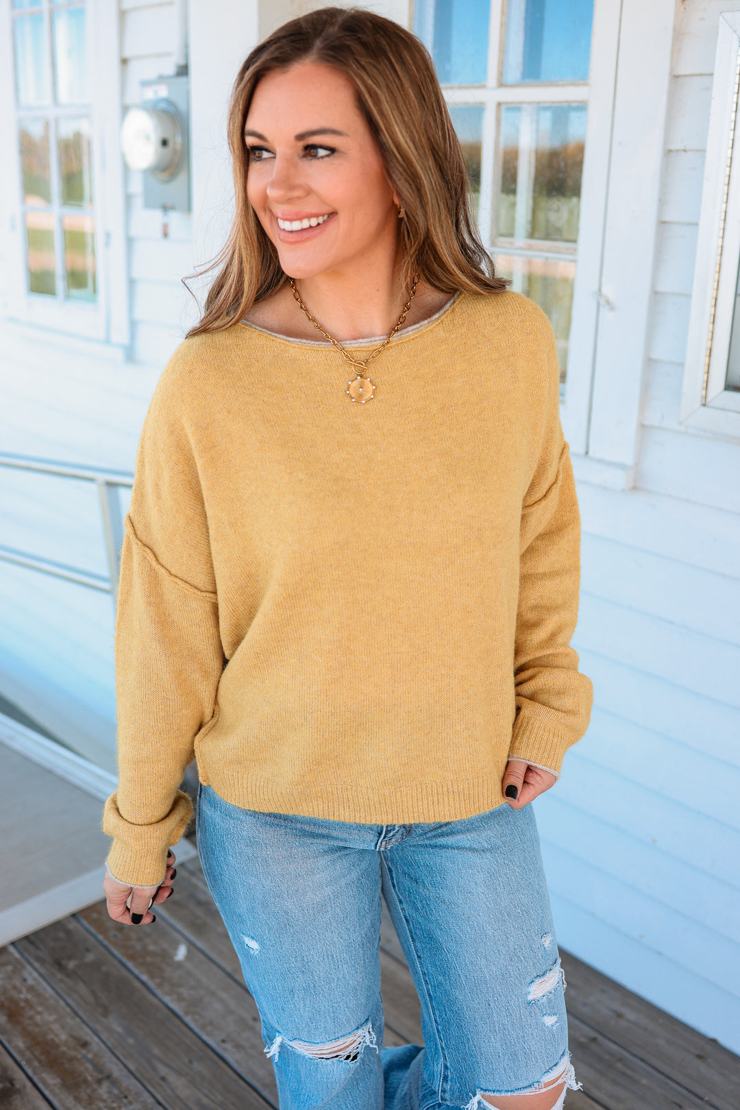 Jenna Cashmere Touch Sweater - Honey Mustard
