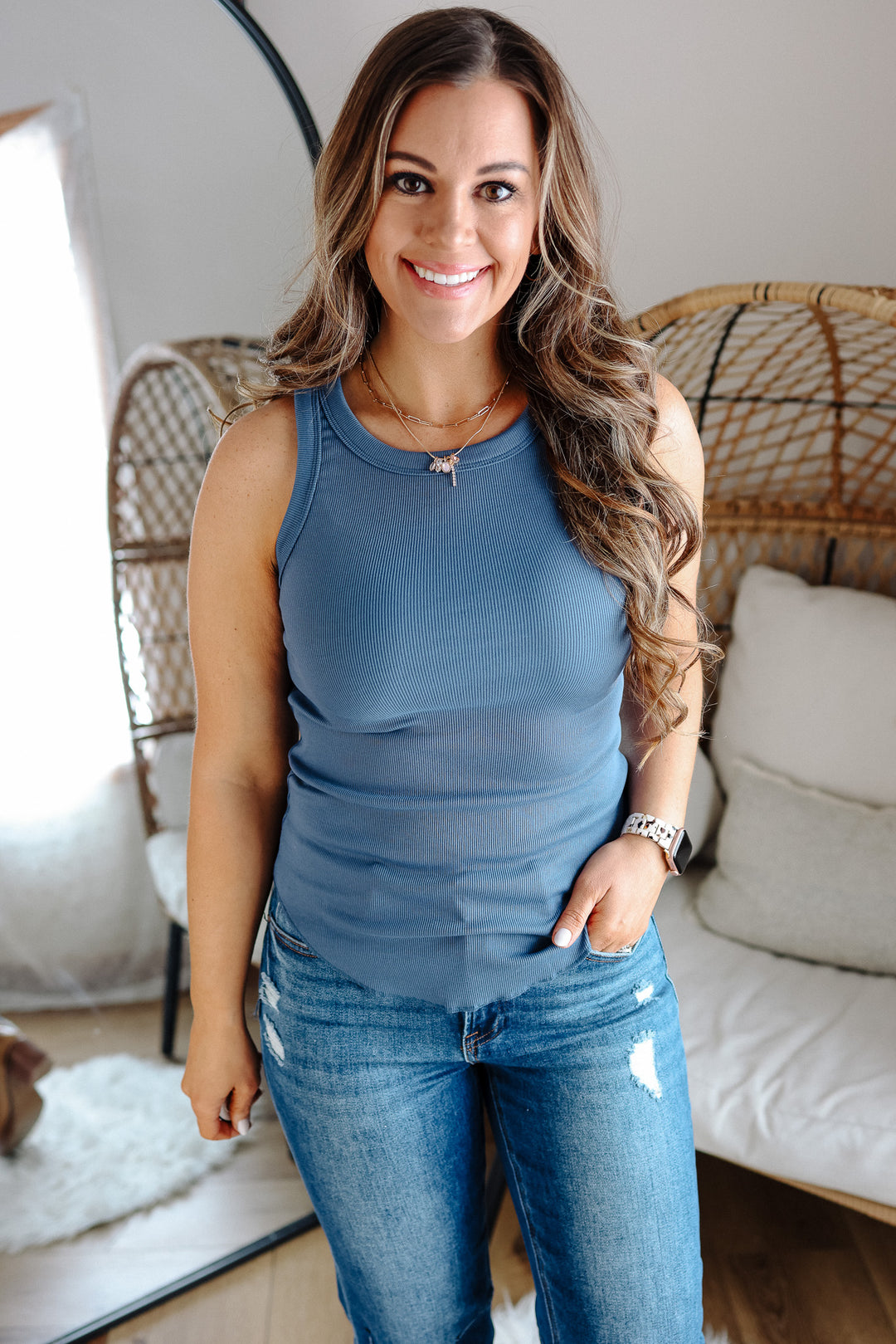 Maeve Ribbed Knit Tank - Navy