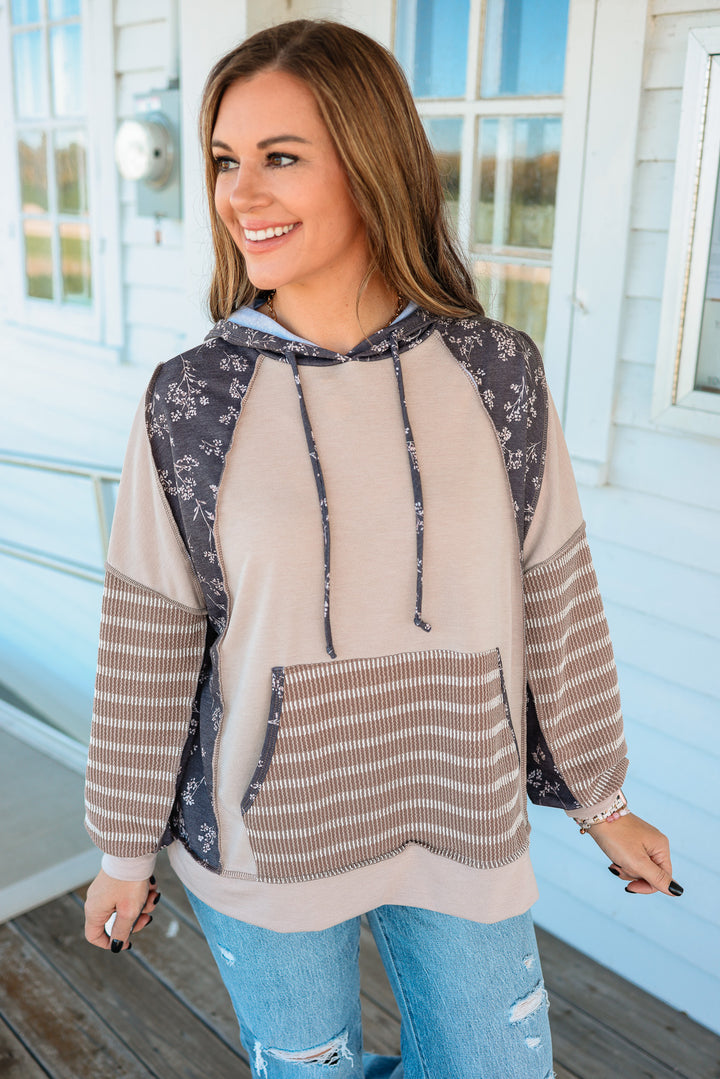 Hayes Floral and Stripes Hoodie - Mocha/Brown