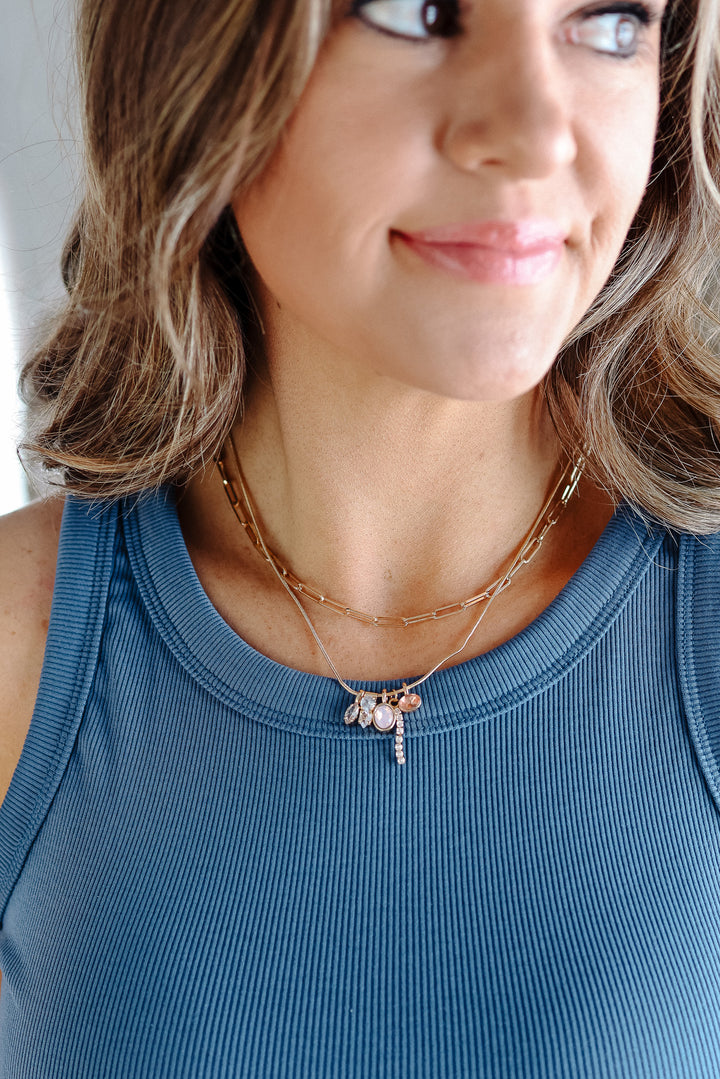 Crystal Cluster Charm Double-Layer Necklace