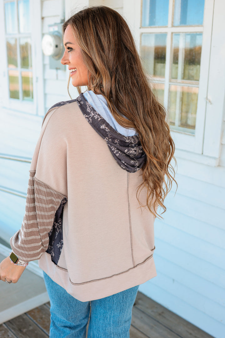 Hayes Floral and Stripes Hoodie - Mocha/Brown