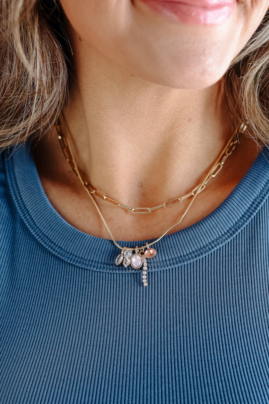 Crystal Cluster Charm Double-Layer Necklace