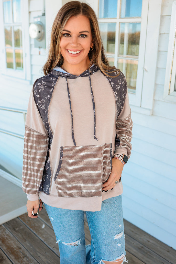 Hayes Floral and Stripes Hoodie - Mocha/Brown