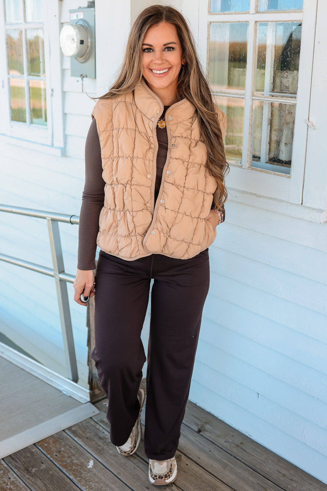 Taya Quilted Puffer Vest - Tan