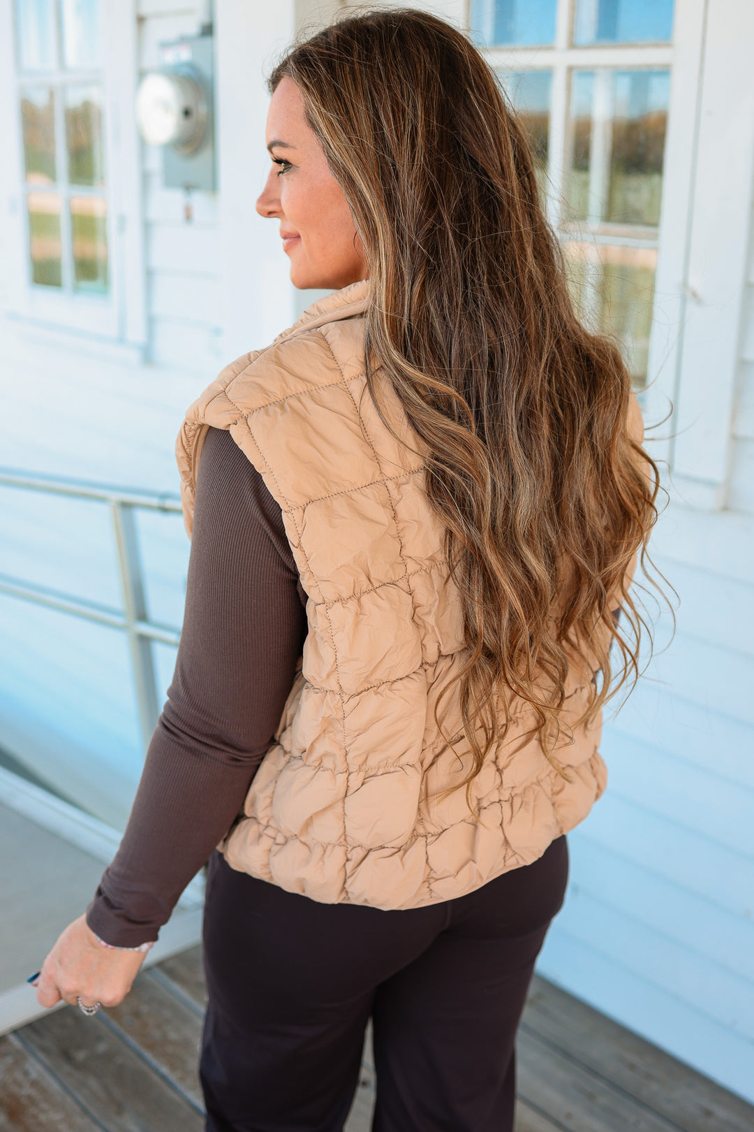 Taya Quilted Puffer Vest - Tan