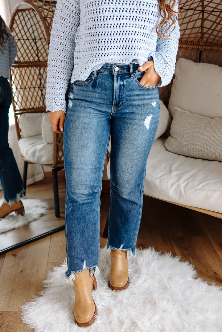 RISEN: MACI HIGH RISE CROP STRAIGHT JEANS - DARK WASH