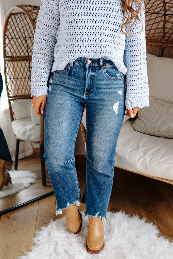 RISEN: MACI HIGH RISE CROP STRAIGHT JEANS - DARK WASH